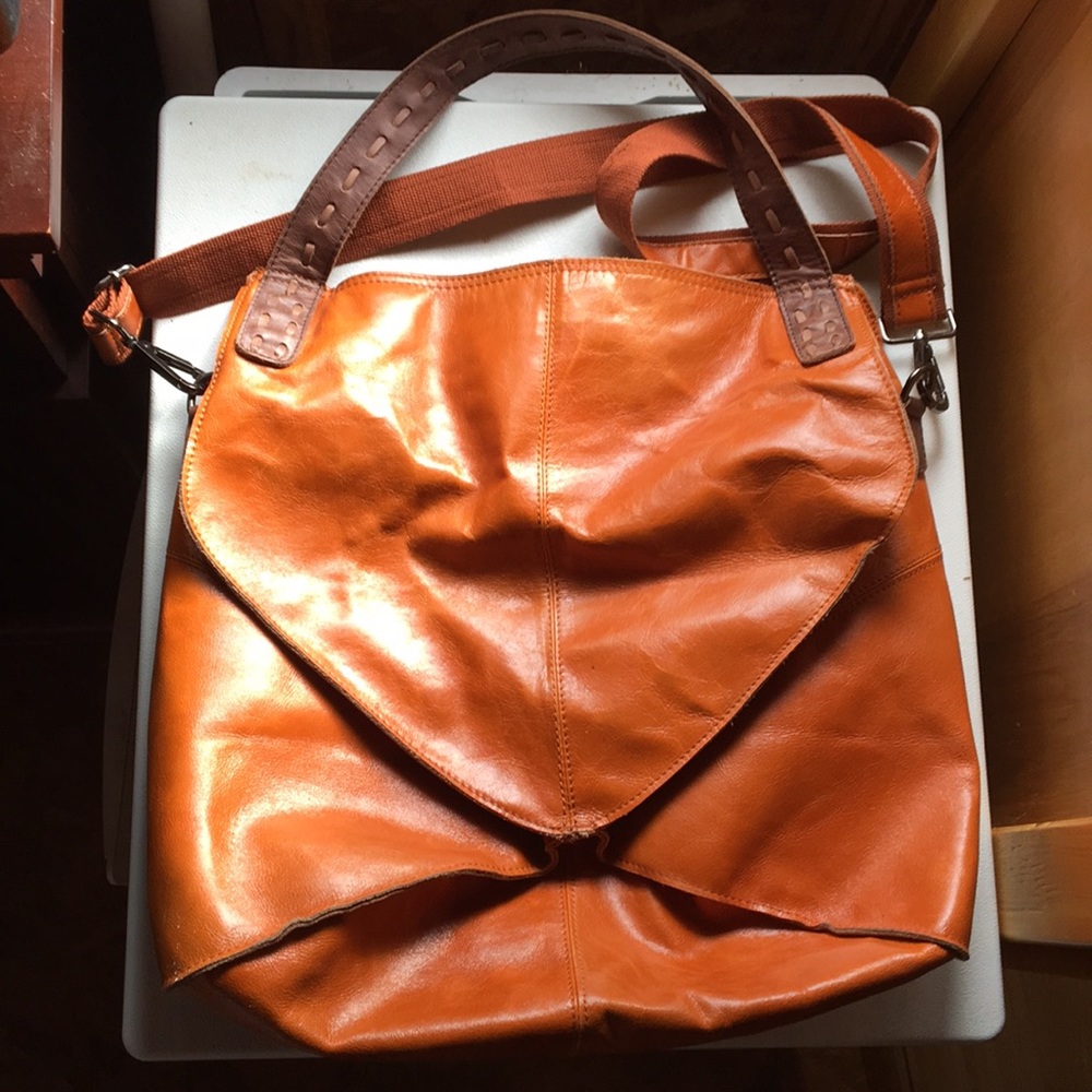 Leather Tote Purse Burnt Orange 2 Handles